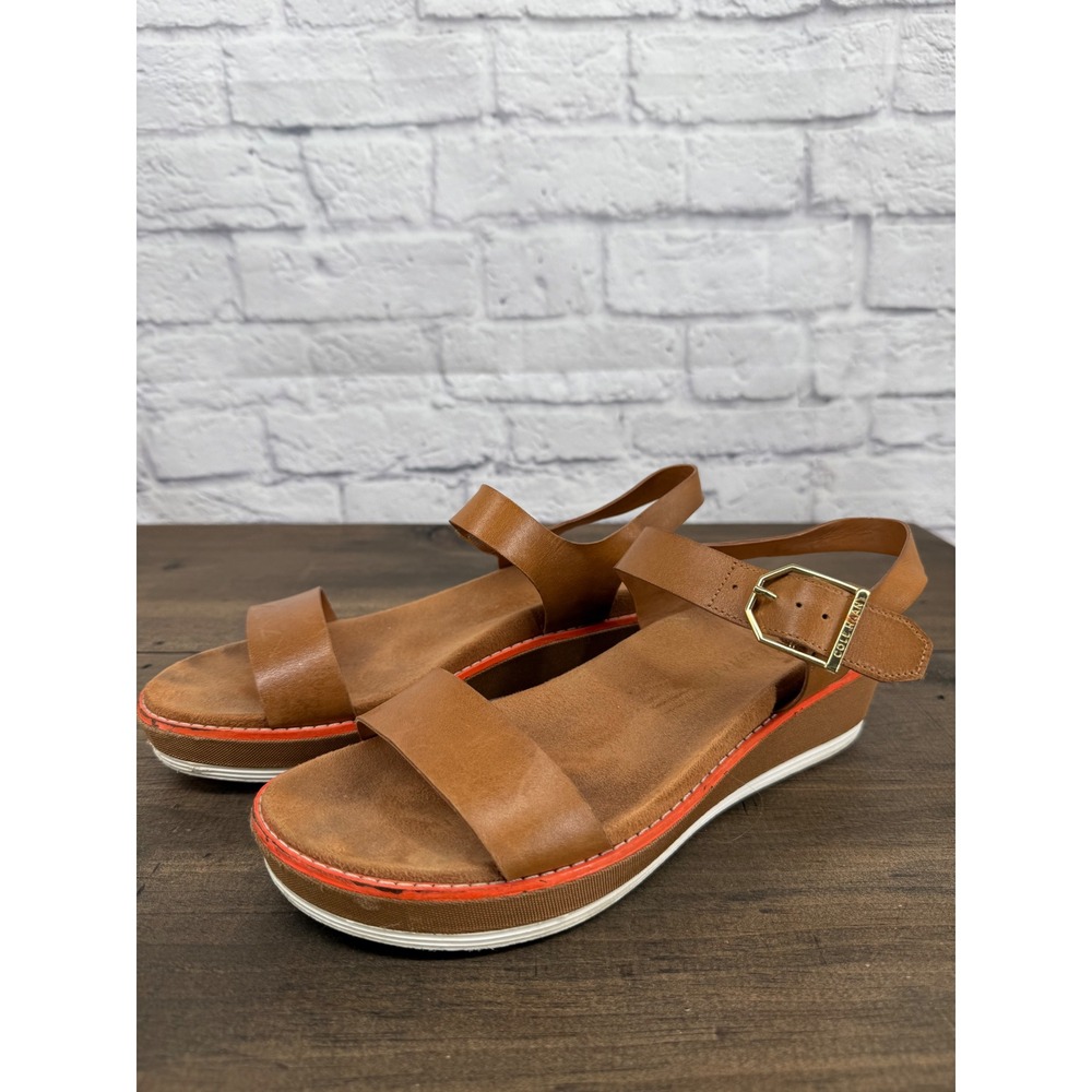 Cole Haan GrandPro Topspin Sandals Women's 8B Brown Leather Wedge Comfort - Picture 2 of 12